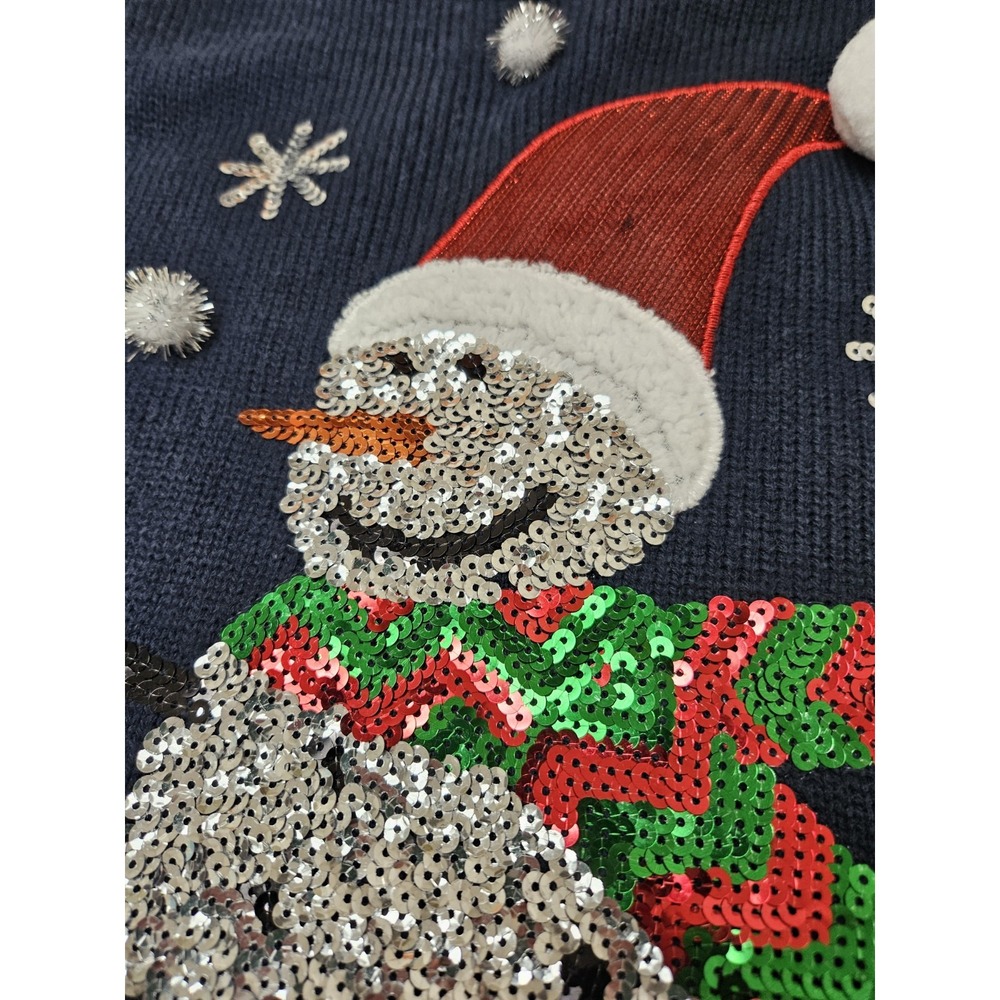 Holiday Time Ugly Christmas Sweater Glitter Snowman Size Large